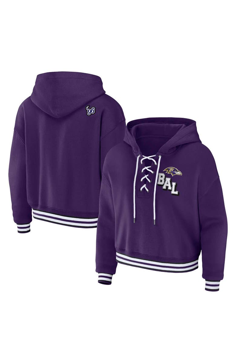 WEAR by Erin Andrews Women's WEAR by Erin Andrews Purple Baltimore Ravens Plus Size Lace-Up Pullover Hoodie, Main, color,