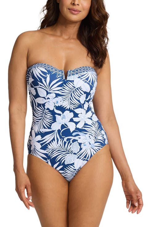 Island Cays Blooms Bandeau One-Piece Swimsuit