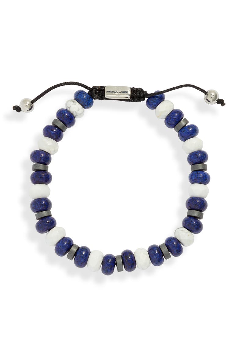 Men's Blue & White Stone Beaded Bracelet, Main, color, BLACK