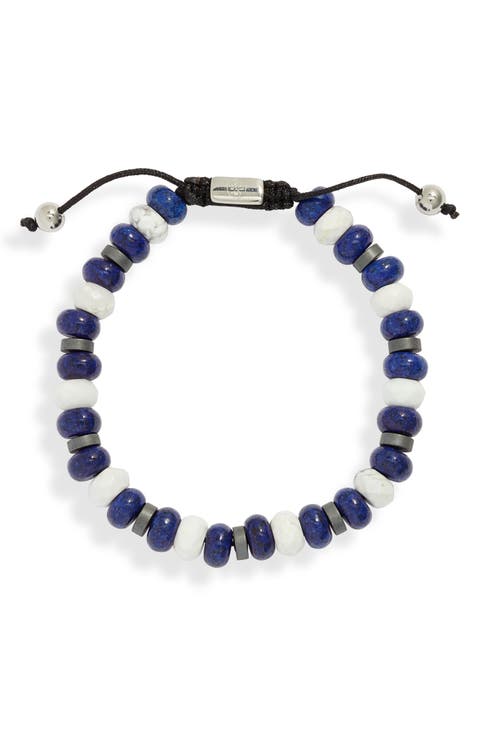 Men's Blue & White Stone Beaded Bracelet