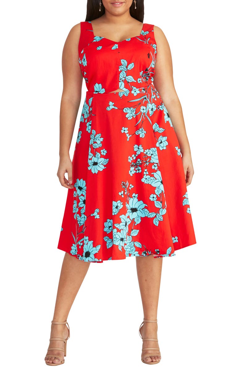RACHEL Rachel Roy Cutout Floral Midi Sundress, Main, color, 