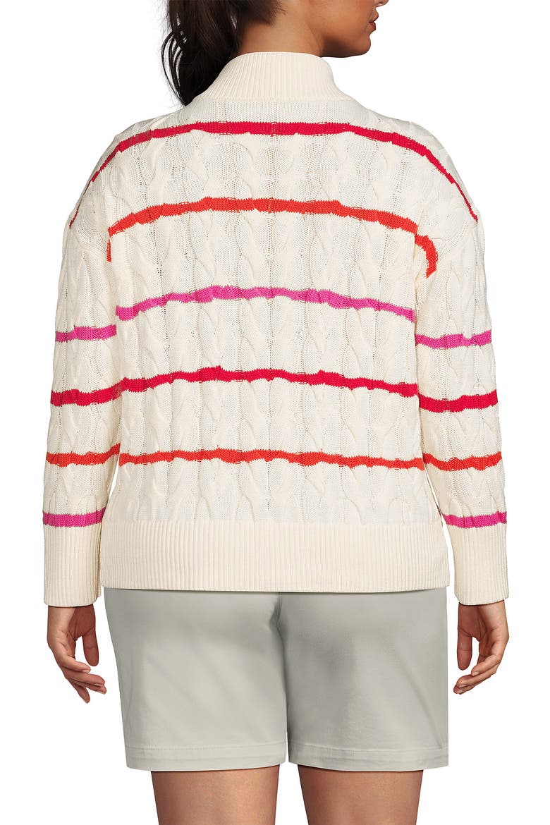 Plus Size Drifter Cotton Quarter Zip Pullover Sweater, Alternate, color, Fresh Ivory Wide Multi Stripe