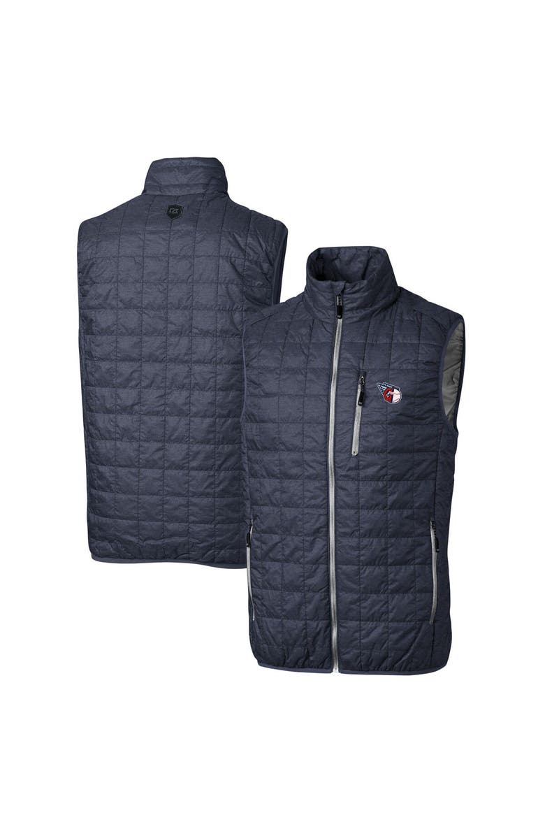 Cutter & Buck Men's Cutter & Buck Heathered Navy Cleveland Guardians Rainier Full-Zip Puffer Vest, Main, color, 