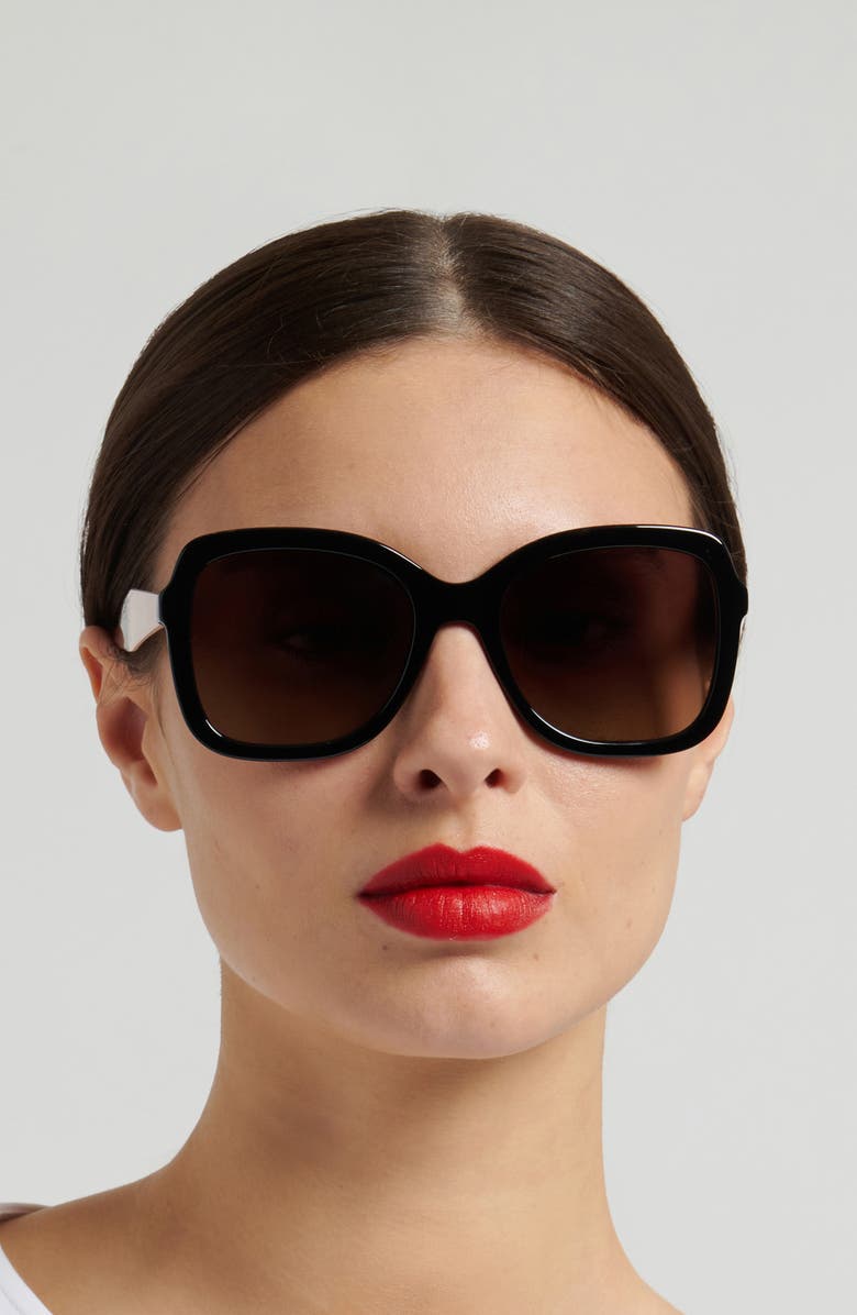 Carolina Herrera 56mm Gradient Square Sunglasses, Alternate, color, Black Beige/ Brown