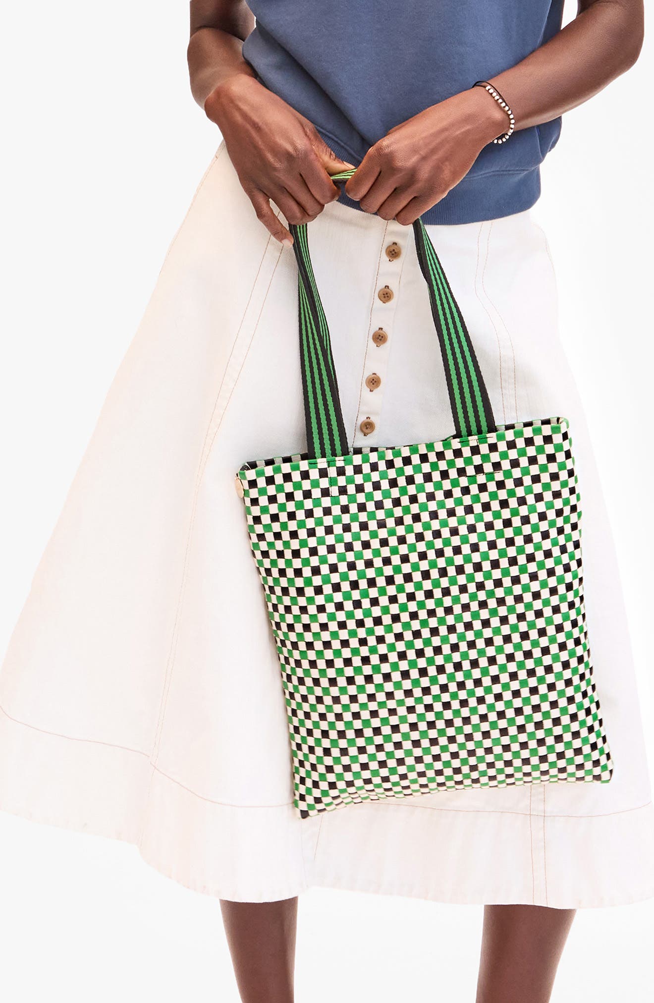 Clare V. Carryall Woven Leather Tote, Alternate, color, Green Apple Multi Woven Checke