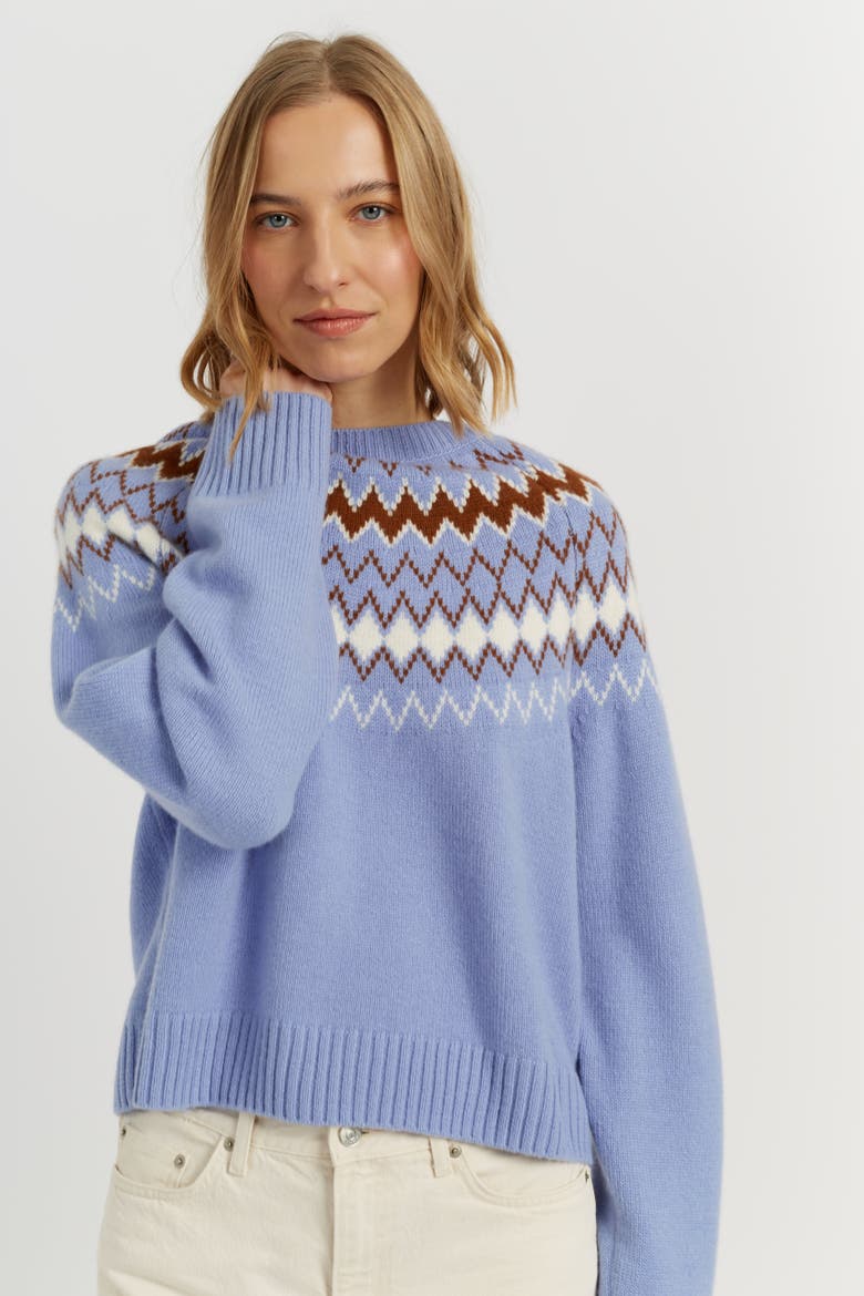 Wool-Cashmere Fair Isle Sweater, Alternate, color, Baby Blue