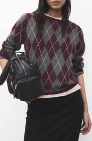 MANGO Argyle Crewneck Sweater