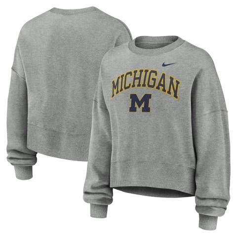 Women's Nike Heather Gray Michigan Wolverines Oversized Phoenix Arch Pullover Sweatshirt