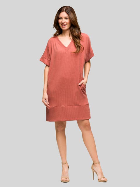 Womens Ribbed Knit V Neck Short Dolman Sleeve