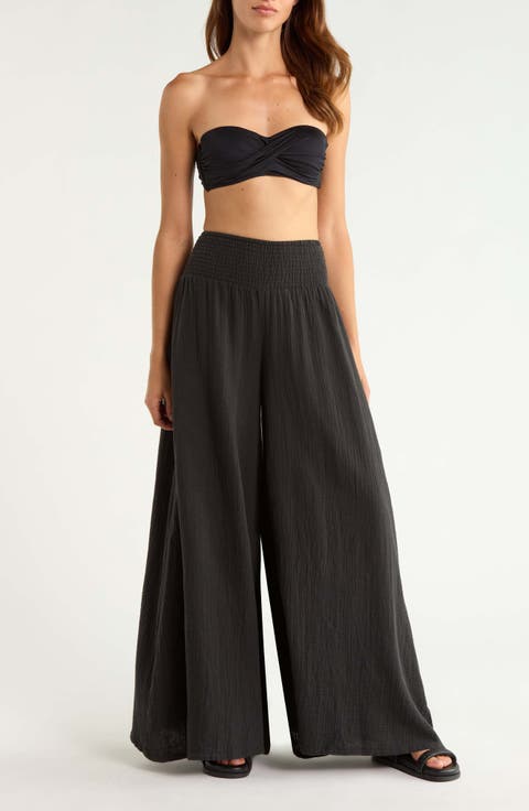 Smocked Waist Cover-Up Palazzo Pants