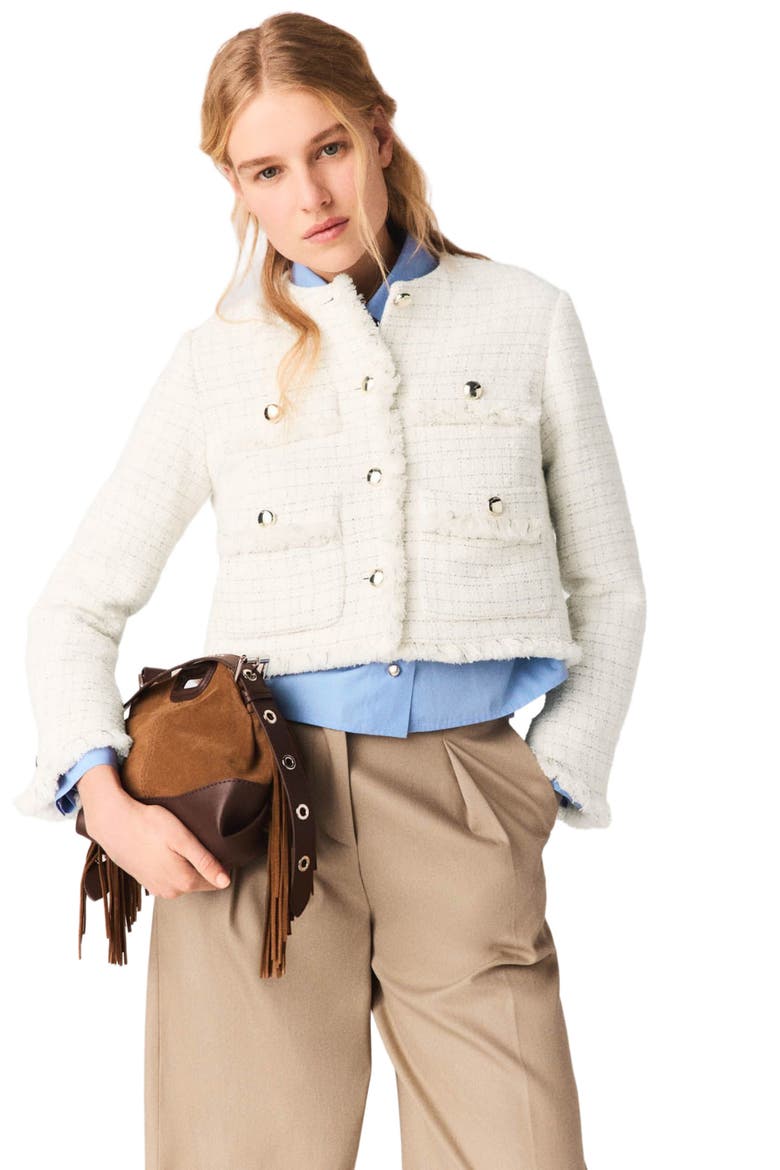 Short tweed jacket, Main, color, Ecru
