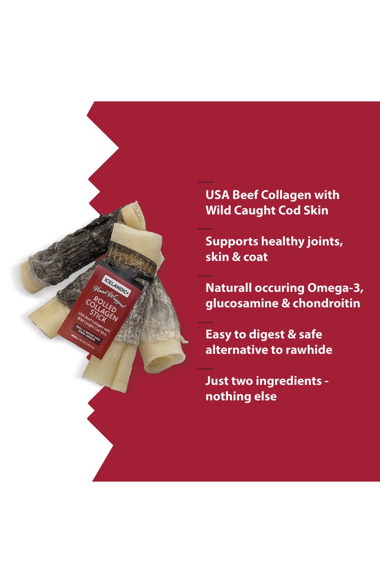 ICELANDIC+ Beef Rolled Collagen Stick with Wrapped Fish 4" Dog Treat, Alternate, color, 