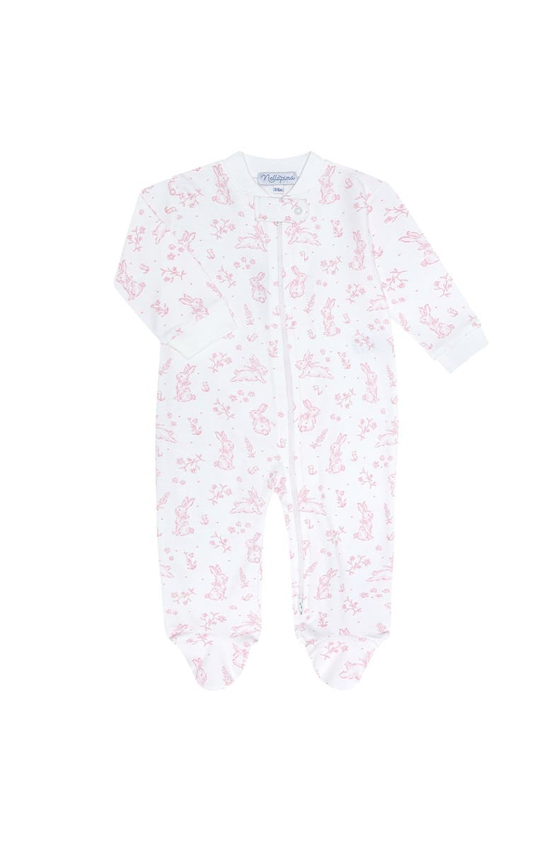Nellapima Pink Bunny Toile Zipper Footie - Baby, Main, color, Pink