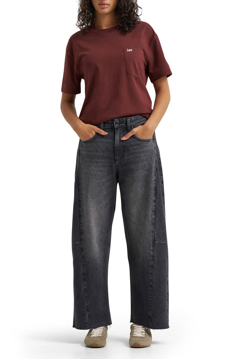 Rider Low Slung Barrel Leg Jeans, Alternate, color, CHARRED BLACK