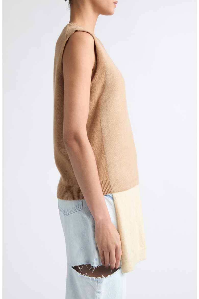 Fuse Trompe L'Oeil Virgin Wool Sweater Vest, Alternate, color, CAMEL/ ECRU