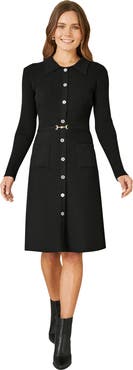 Yumi Belted Rib Knit Midi Dress With Pockets