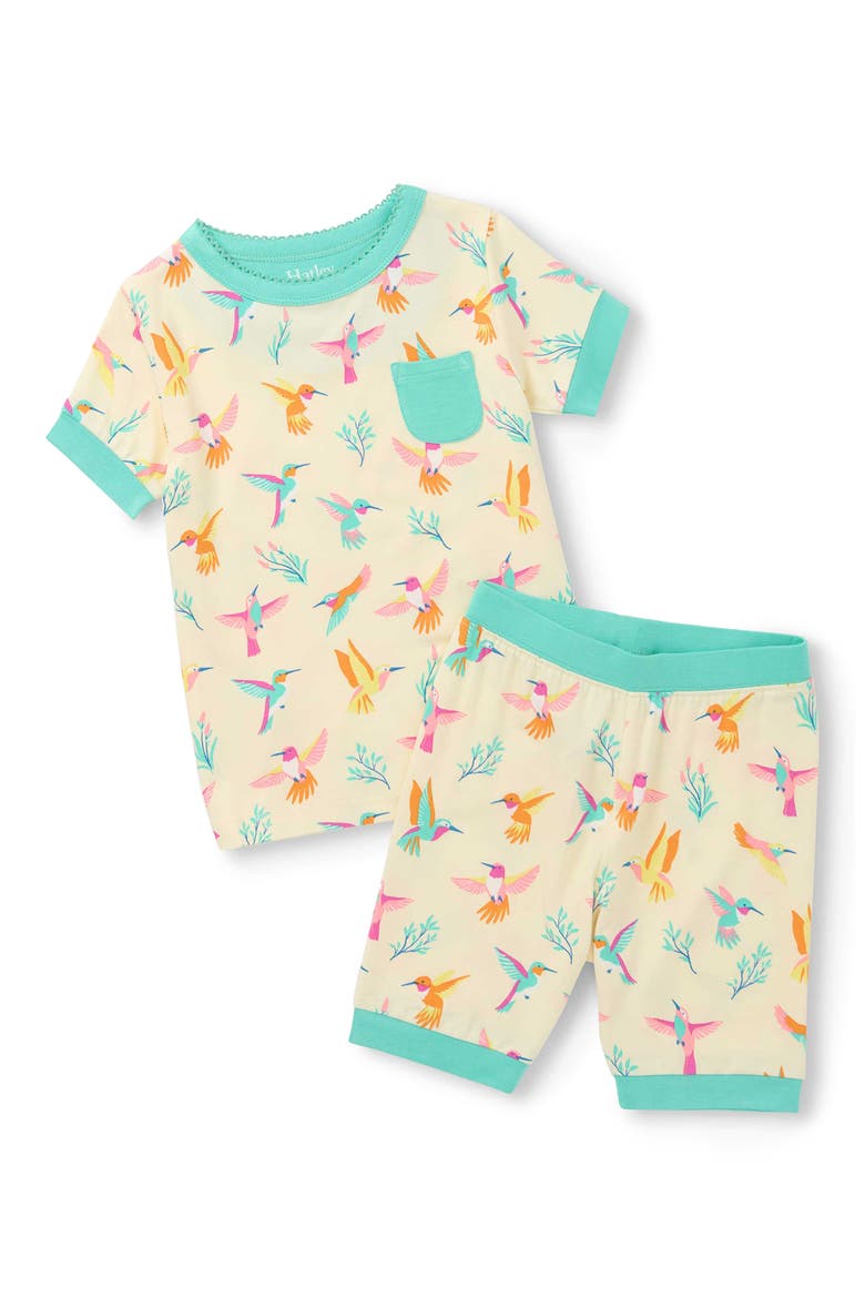 Kids' Springtime Hummingbirds Fitted Two-Piece Short Pajamas, Main, color, AFTERGLOW