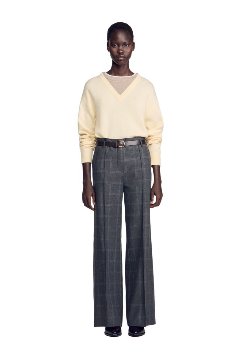 Checked straight-leg trousers, Main, color, Grey