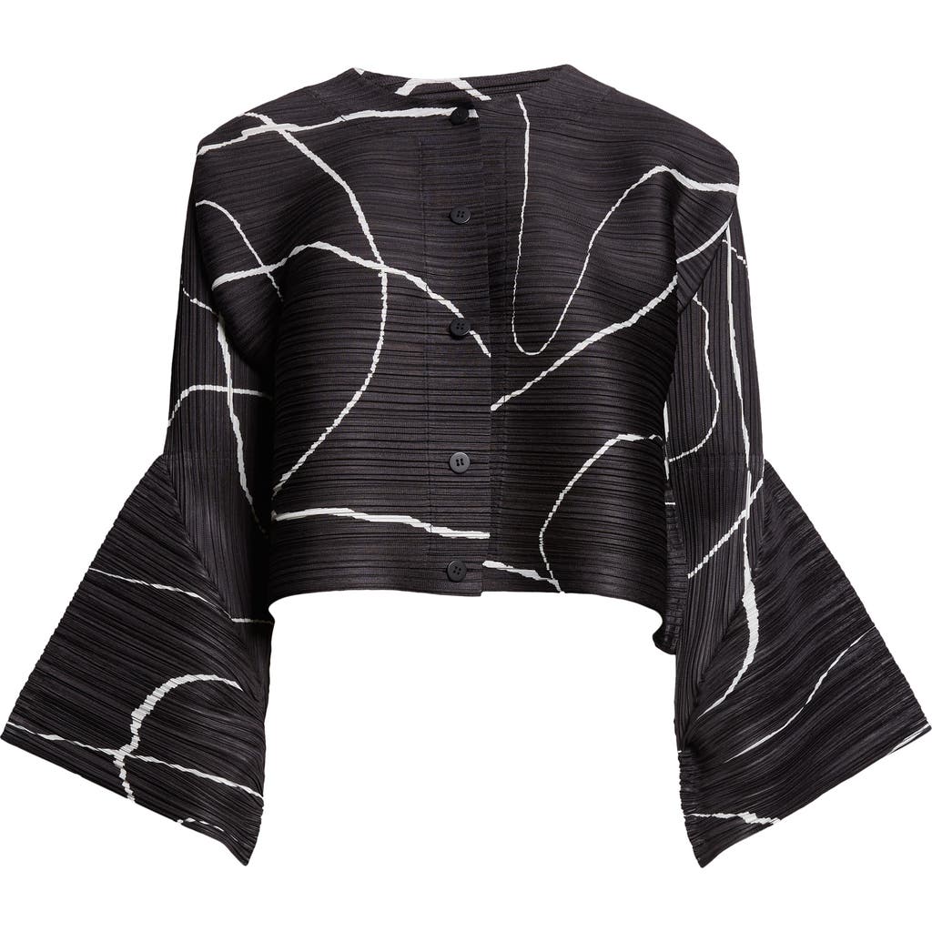 Issey Miyake Pleats Please Pause Print Pleated Cardigan In Black