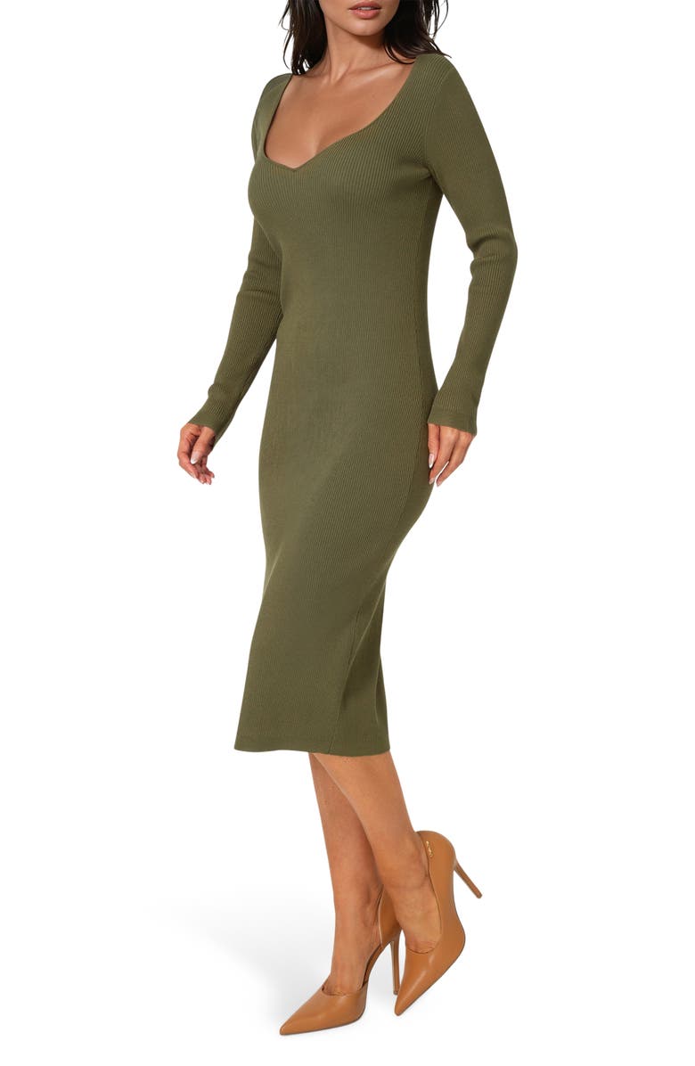 bebe Long Sleeve Sweater Dress, Alternate, color, Olive