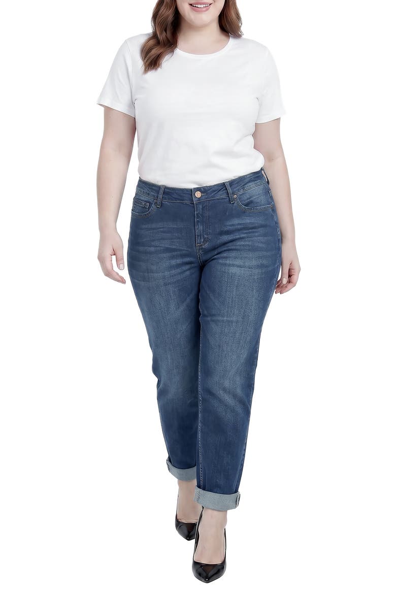 Cuffed High Waist Straight Leg Jeans, Alternate, color, BLAST BLUE