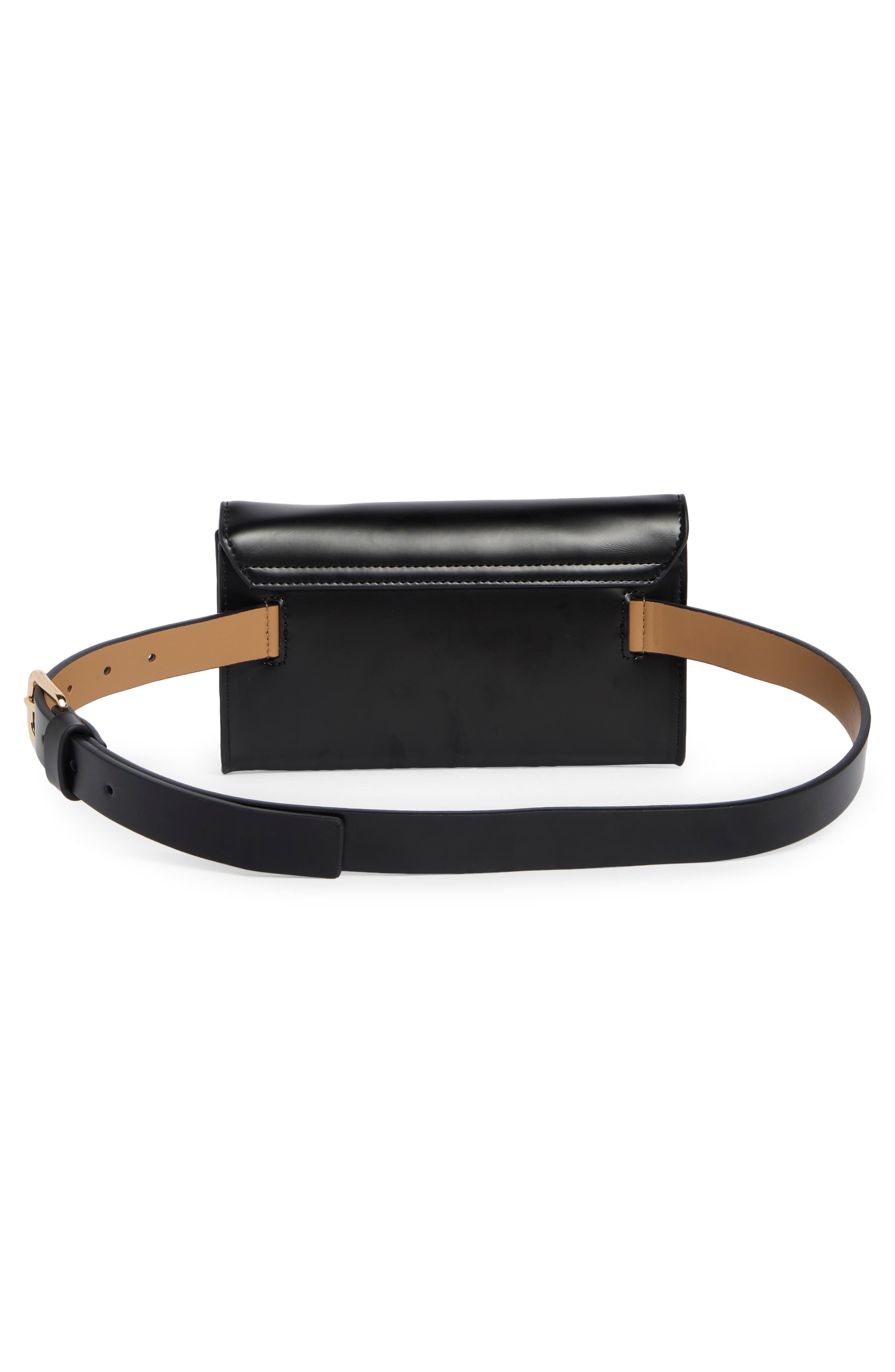 Kate Spade New York bow leather belt bag, Alternate, color, Black / Polished Gold