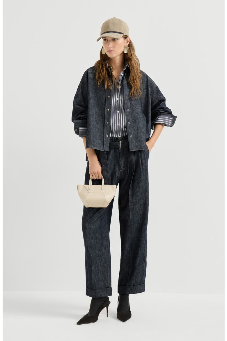 Striped cotton poplin shirt, Alternate, color, Denim