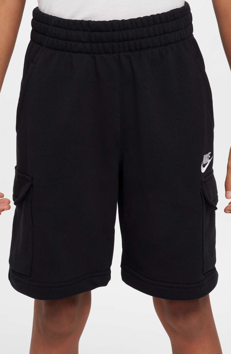 Nike Kids' Club Cargo Sweat Shorts, Main, color, Black/ Black/ White