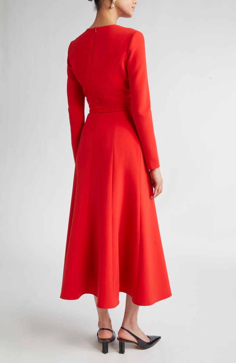 Carolina Herrera Pleated Long Sleeve Crepe Dress, Alternate, color, Scarlet