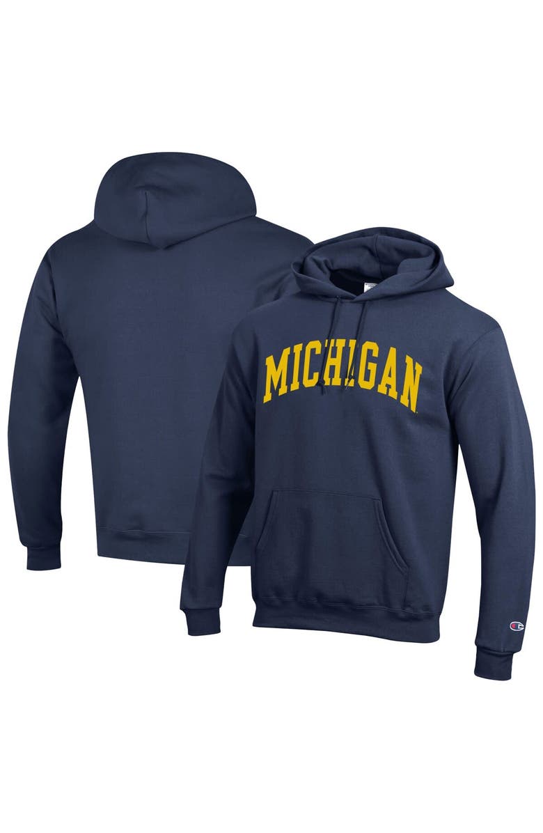 Champion Men's Champion Navy Michigan Wolverines Basic Arch Fleece Pullover Hoodie, Alternate, color,