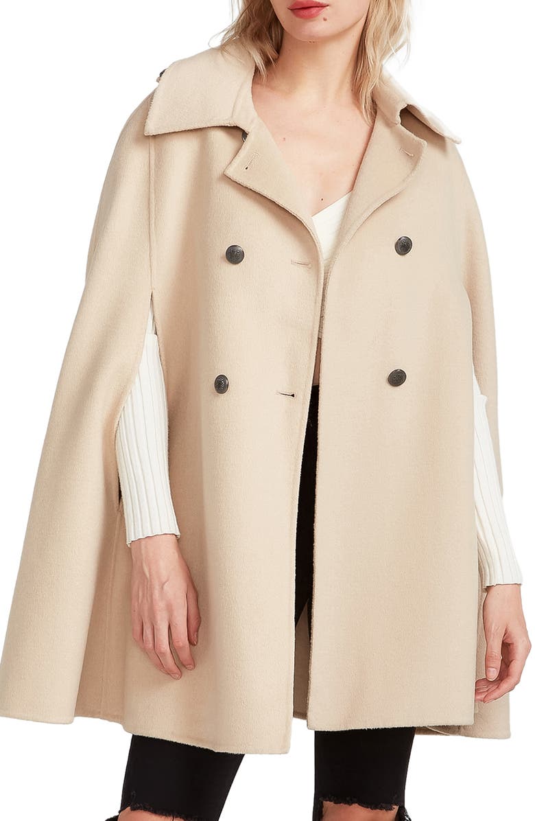 Belle & Bloom On My Mind Double Breasted Wool Blend Cape, Alternate, color, Pale Oat