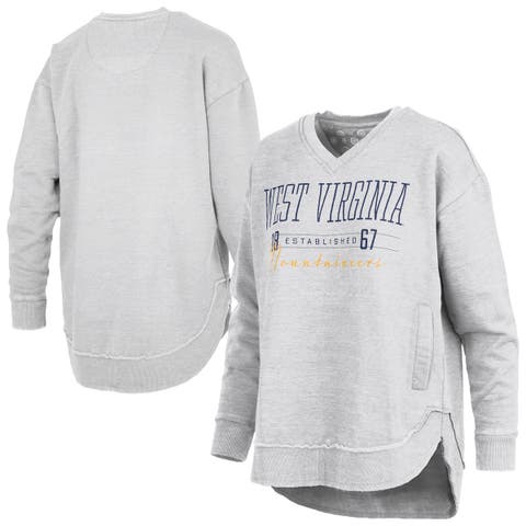 Women's Pressbox Heather Gray West Virginia Mountaineers Marcus East Hall Poncho V-Neck Sweatshirt