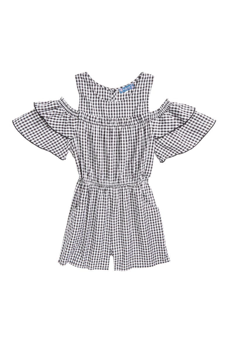 Gingham Cold Shoulder Romper, Main, color, BLACK/ WHITE