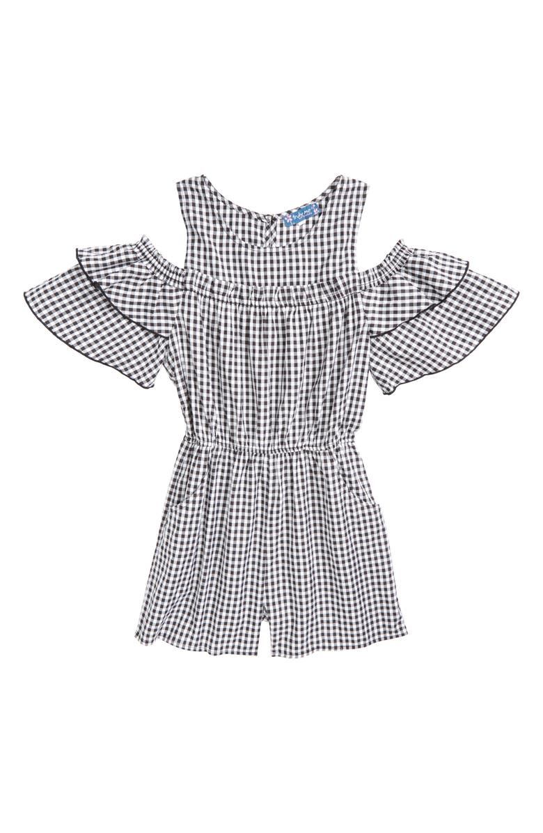 Truly Me Gingham Cold Shoulder Romper, Main, color, 