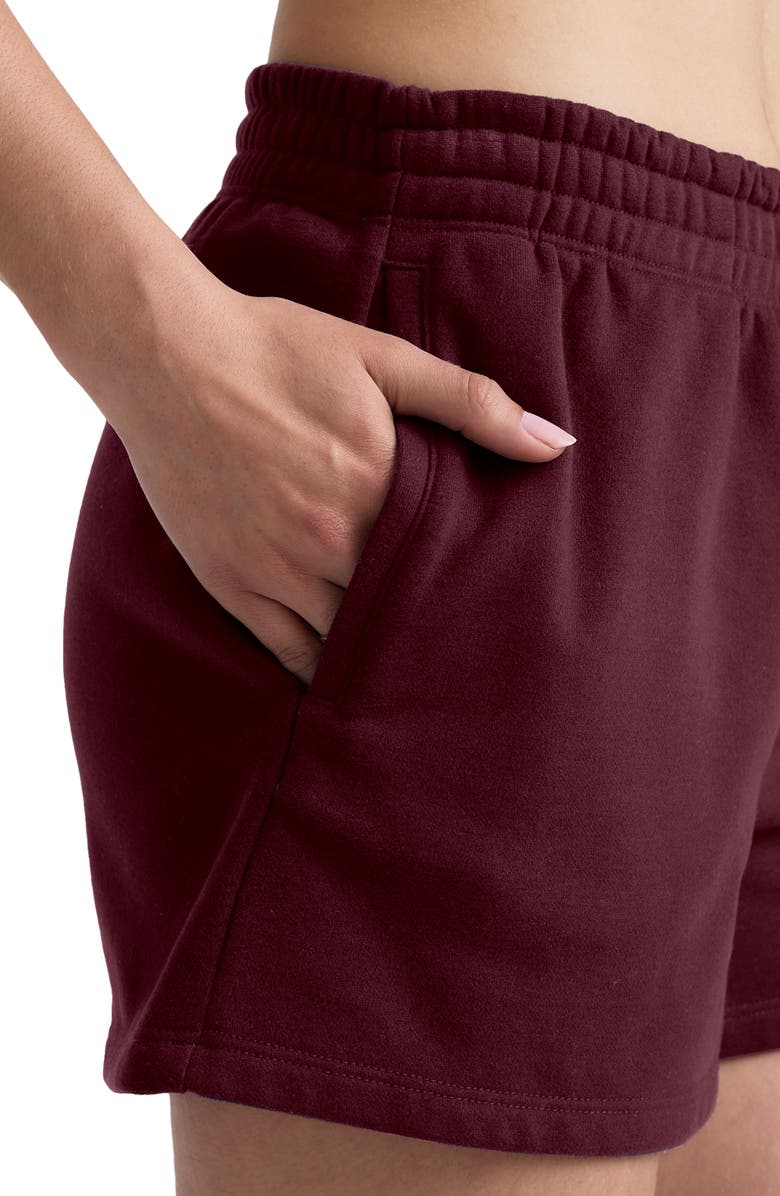 Beyond Yoga Luxe Fleece Sweat Shorts, Alternate, color, Dark Cherry