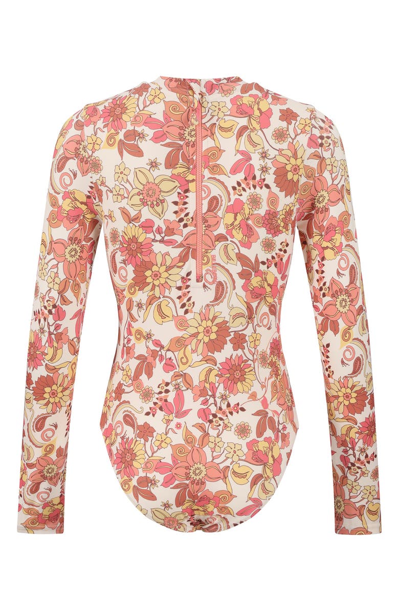 Billabong Kids' Wildflower Whirl Long Sleeve One-Piece Swimsuit, Alternate, color, Whitecap/ Pink