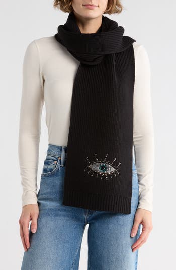 Kurt Geiger London Evil Eye Wool Blend Scarf In Black