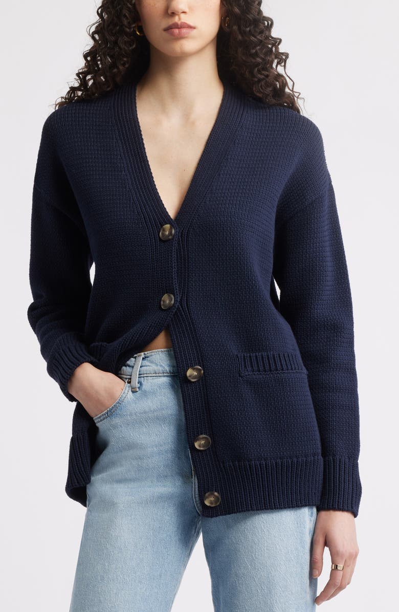 Nordstrom Chunky Cotton Blend Cardigan, Main, color, Navy Night