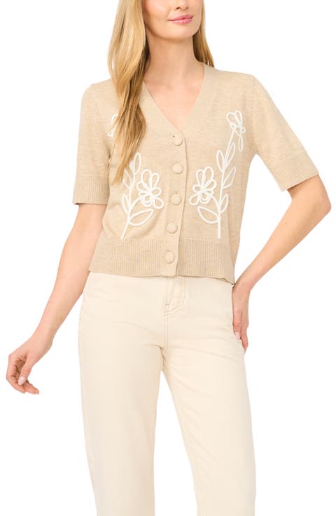Embroidered Floral Short Sleeve Cardigan
