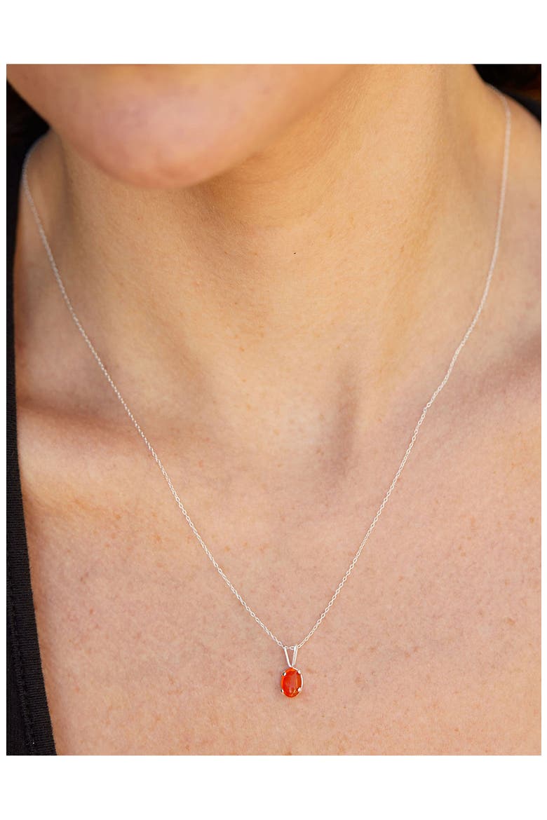 Rhodium Plated Sterling Silver Fire Opal Pendant Necklace, Alternate, color, SILVER