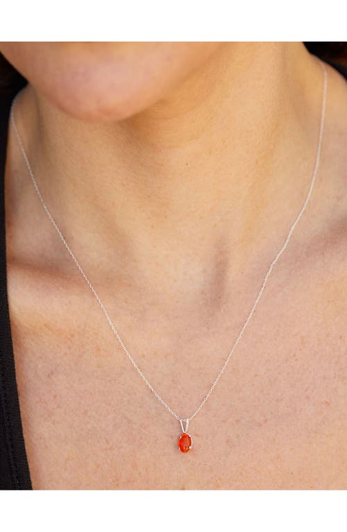 Savvy Cie Jewels Rhodium Plated Sterling Silver Fire Opal Pendant Necklace In Silver