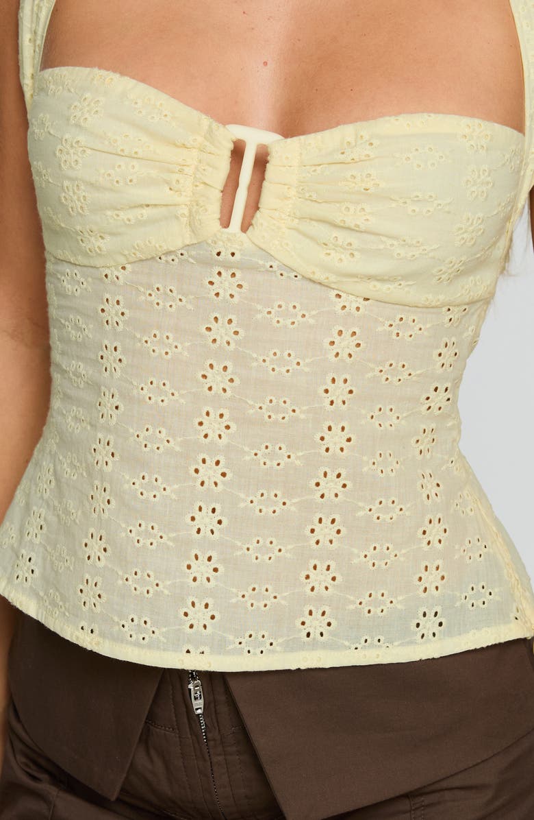 Princess Polly Isabetta Eyelet Halter Top, Alternate, color, Lemon