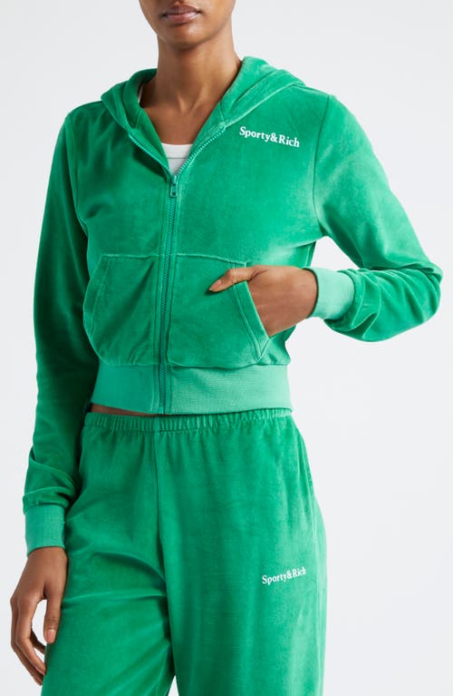 Sporty And Rich Sporty & Rich Health Cotton Velour Graphic Zip-up Hoodie In Verde