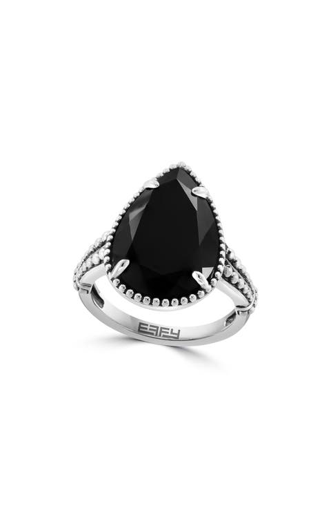 Sterling Silver Pear Cut Onyx Ring
