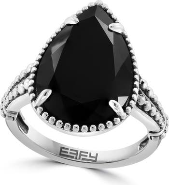Sterling Silver Pear Cut Onyx Ring