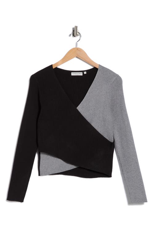 Patrizia Luca Colorblock Faux Wrap Sweater In Gray