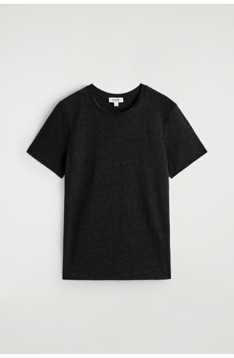 COS Crew-Neck Linen T-Shirt, Alternate, color, Black