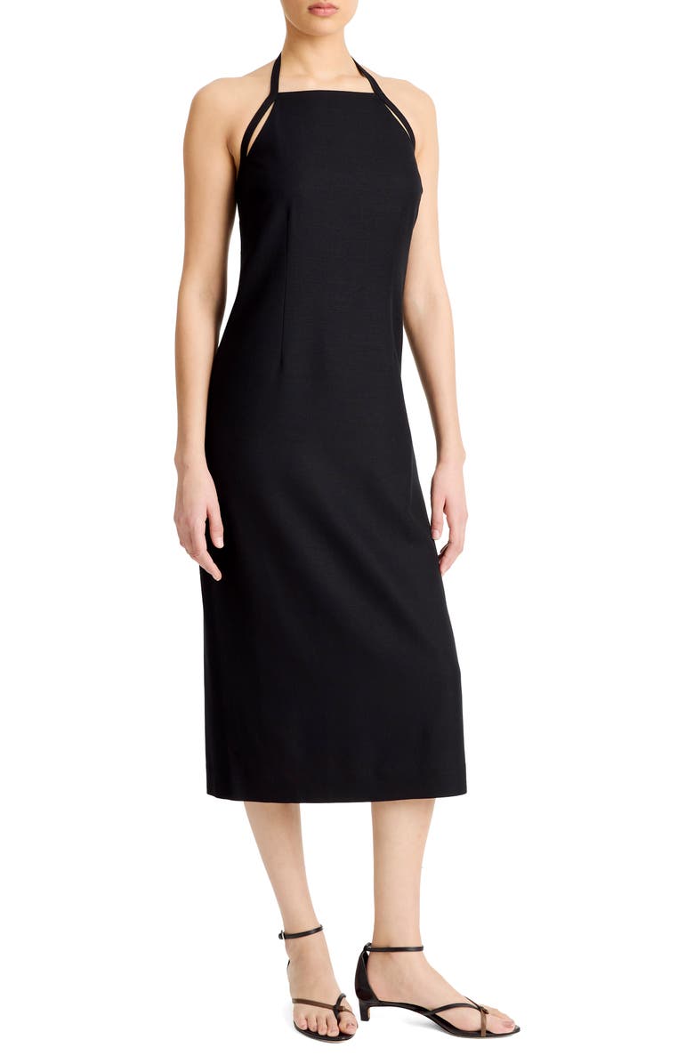 Vince Halter Neck Apron Midi Dress, Alternate, color, Black