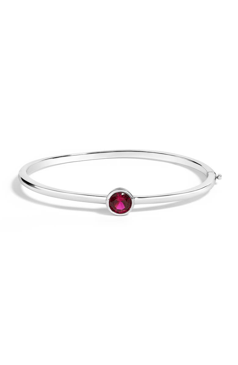 Haus of Brilliance .925 Sterling Silver 7X7MM Created Red Ruby Solitaire Bangle Bracelet - 7 Inches, Main, color, White