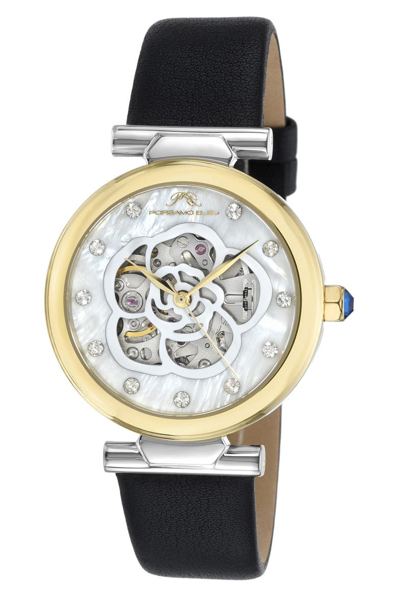 Laura White Topaz Automatic Leather Strap Watch, 36mm video